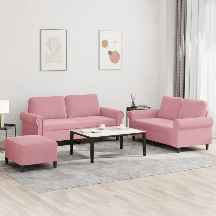 Set de canapele cu perne, 3 piese, roz, catifea - WALTI WALTI