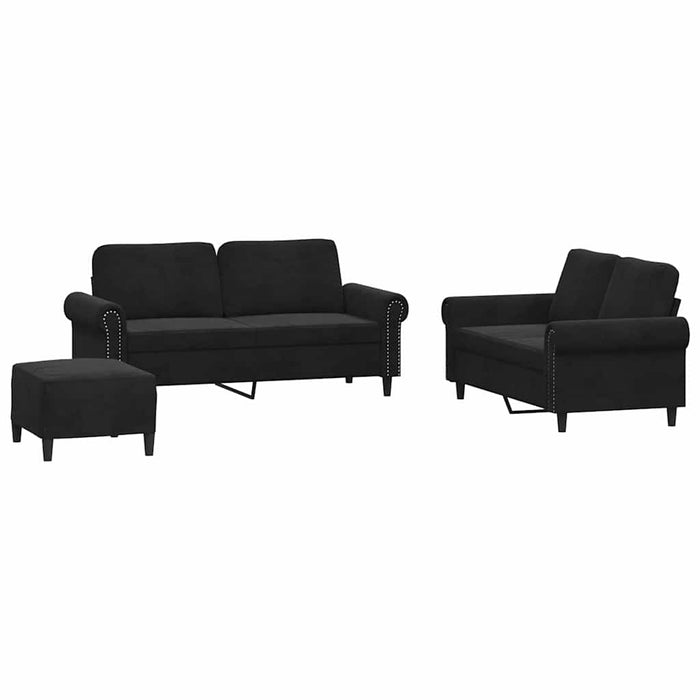 Set de canapele cu perne, 3 piese, negru, catifea - WALTI WALTI