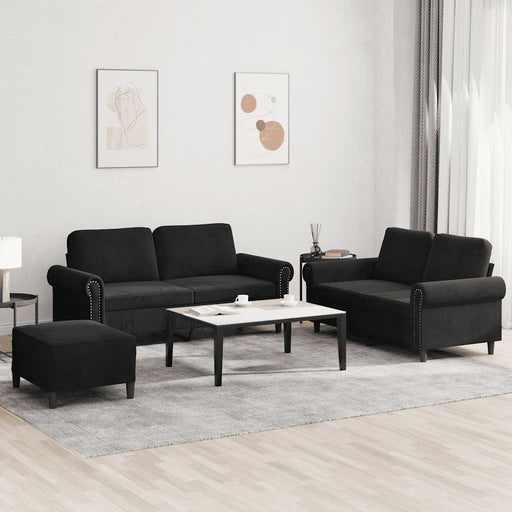 Set de canapele cu perne, 3 piese, negru, catifea - WALTI WALTI