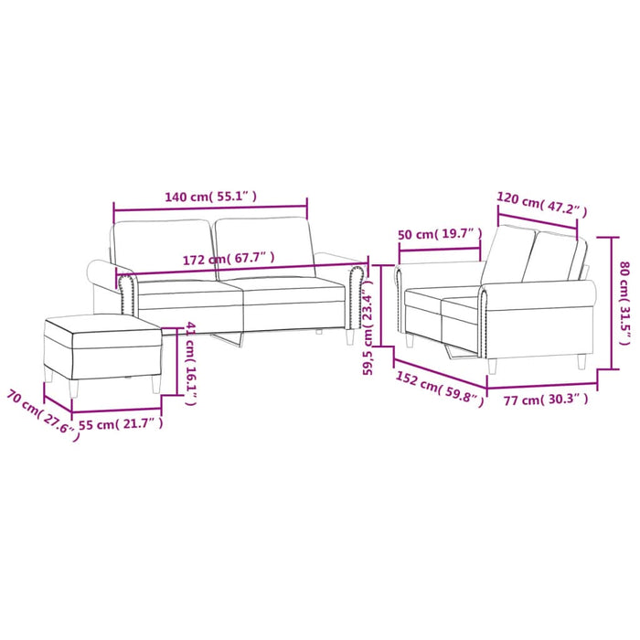 Set de canapele cu perne, 3 piese, galben, catifea - WALTI WALTI