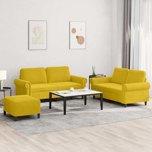 Set de canapele cu perne, 3 piese, galben, catifea - WALTI WALTI