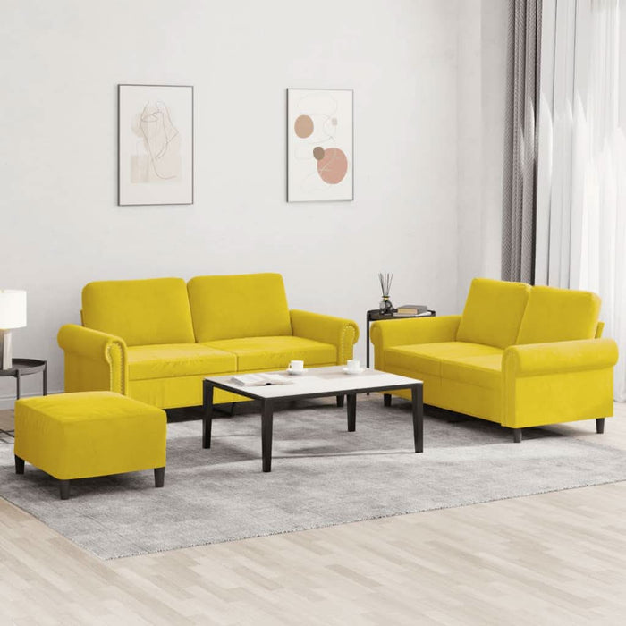 Set de canapele cu perne, 3 piese, galben, catifea - WALTI WALTI