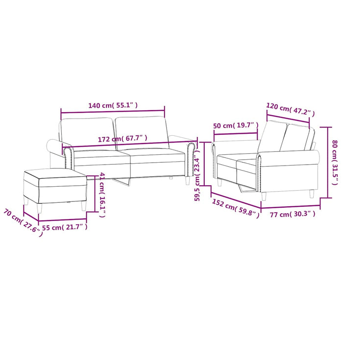 Set de canapele cu perne, 3 piese, maro, catifea - WALTI WALTI