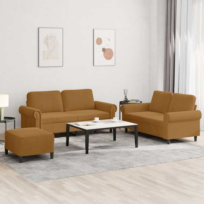 Set de canapele cu perne, 3 piese, maro, catifea - WALTI WALTI