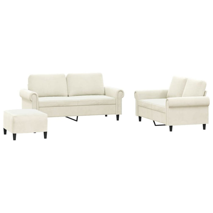 Set de canapele cu perne, 3 piese, crem, catifea - WALTI WALTI