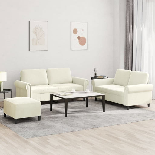 Set de canapele cu perne, 3 piese, crem, catifea - WALTI WALTI