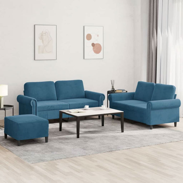 Set de canapele cu perne, 3 piese, albastru, catifea - WALTI WALTI
