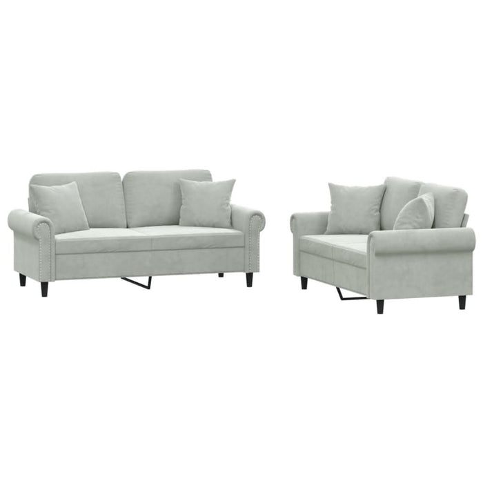 Set canapea cu perne, 2 piese, gri deschis, catifea - WALTI WALTI