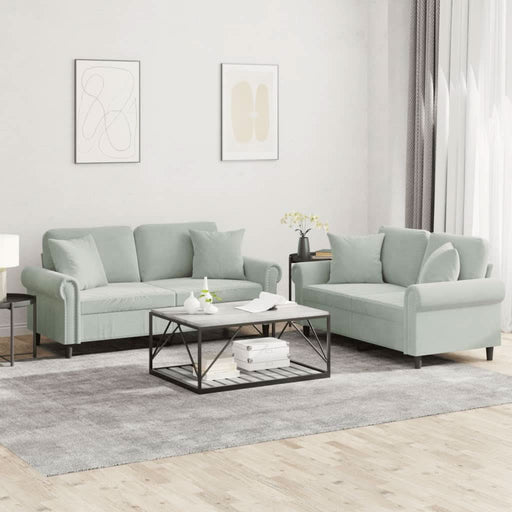 Set canapea cu perne, 2 piese, gri deschis, catifea - WALTI WALTI