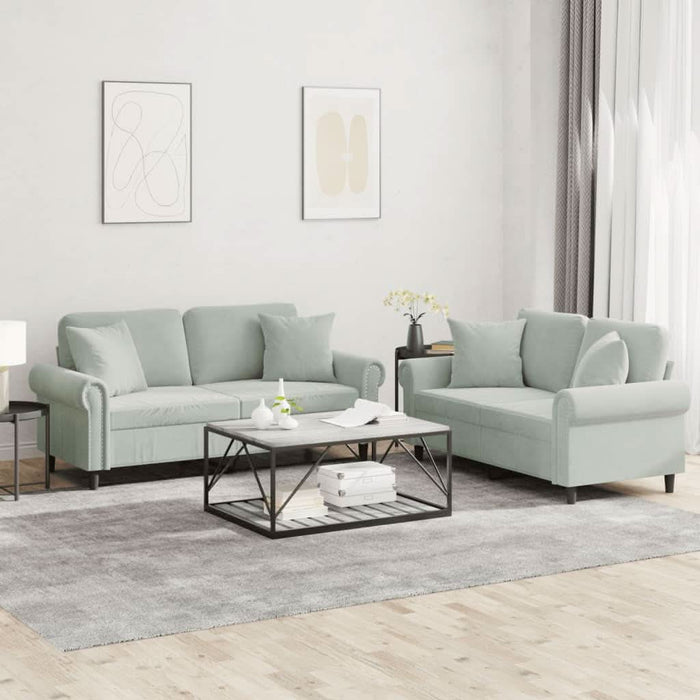 Set canapea cu perne, 2 piese, gri deschis, catifea - WALTI WALTI