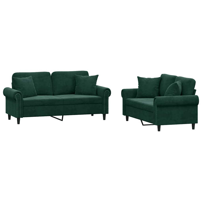 Set canapea cu perne, 2 piese, verde închis, catifea - WALTI WALTI