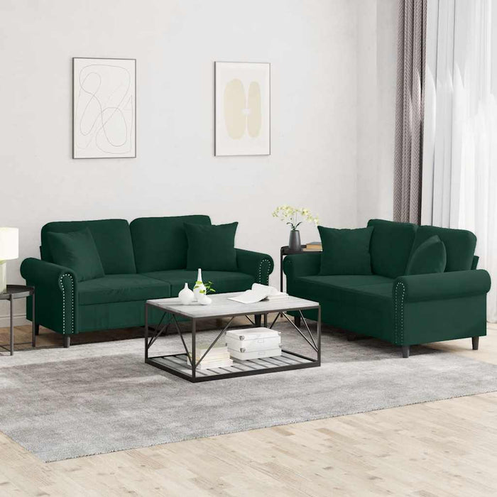 Set canapea cu perne, 2 piese, verde închis, catifea - WALTI WALTI