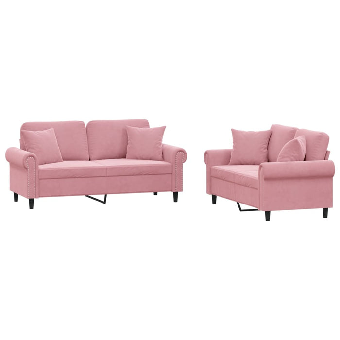 Set canapea cu perne, 2 piese, roz, catifea - WALTI WALTI