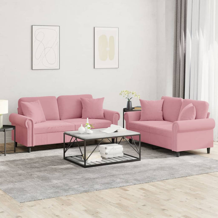 Set canapea cu perne, 2 piese, roz, catifea - WALTI WALTI