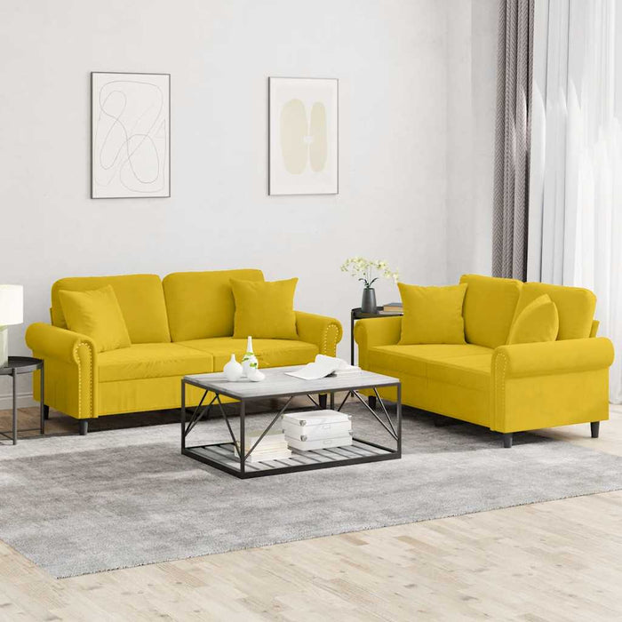 Set de canapele cu perne, 2 piese, galben, catifea - WALTI WALTI