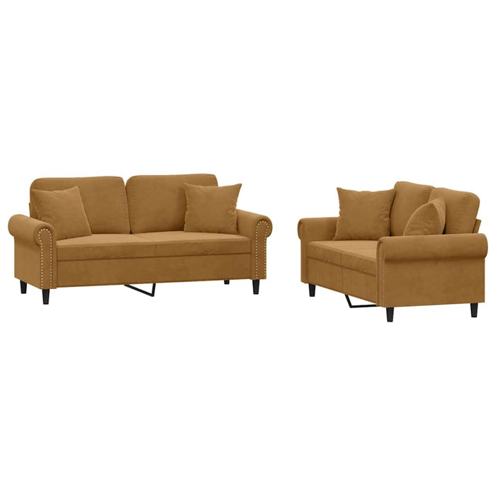 Set de canapele cu perne, 2 piese, maro, catifea WALTI