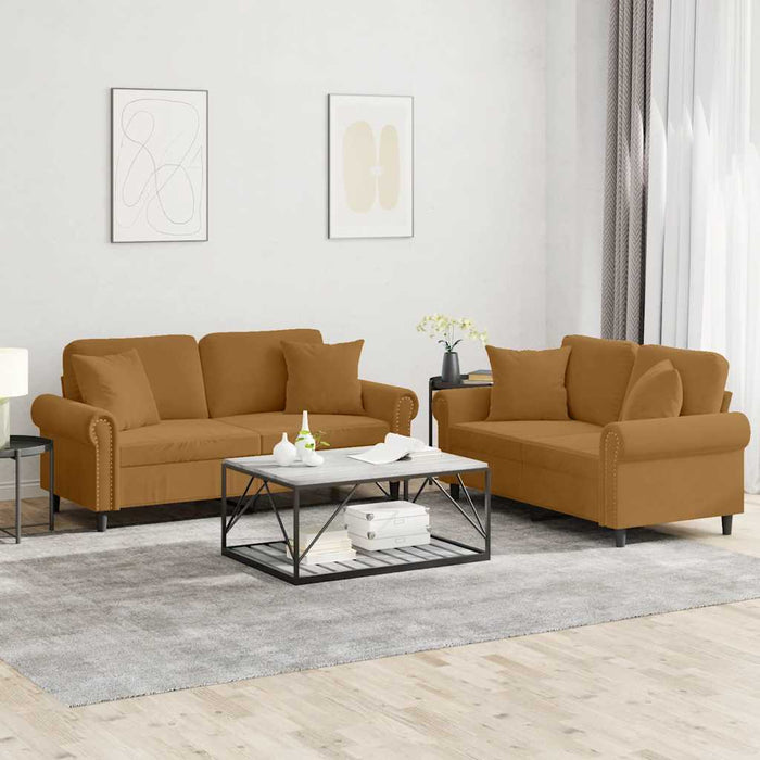Set de canapele cu perne, 2 piese, maro, catifea WALTI