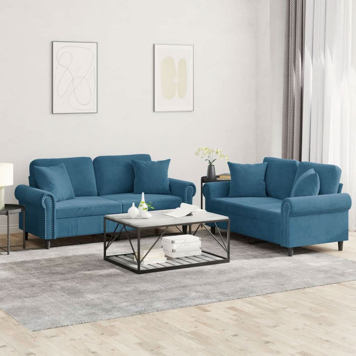 Set de canapele cu perne, 2 piese, albastru, catifea - WALTI WALTI