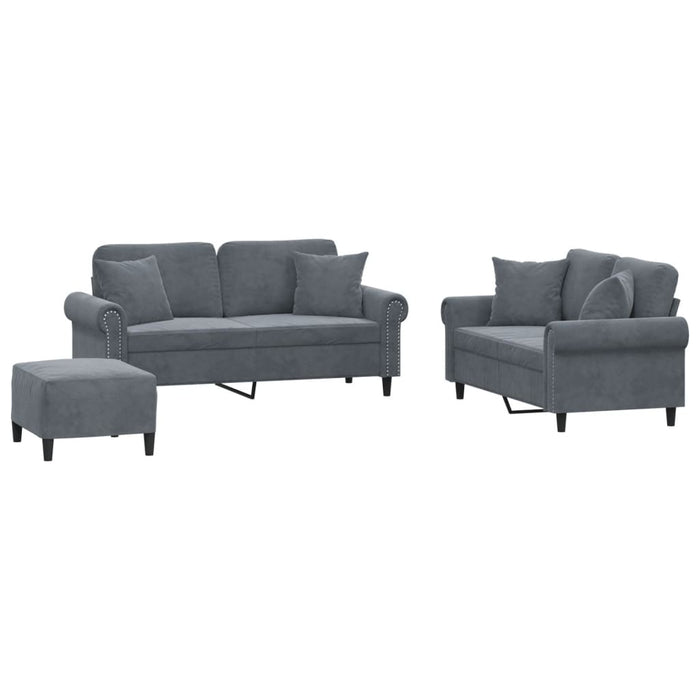 Set canapea cu perne, 3 piese, gri închis, catifea - WALTI WALTI