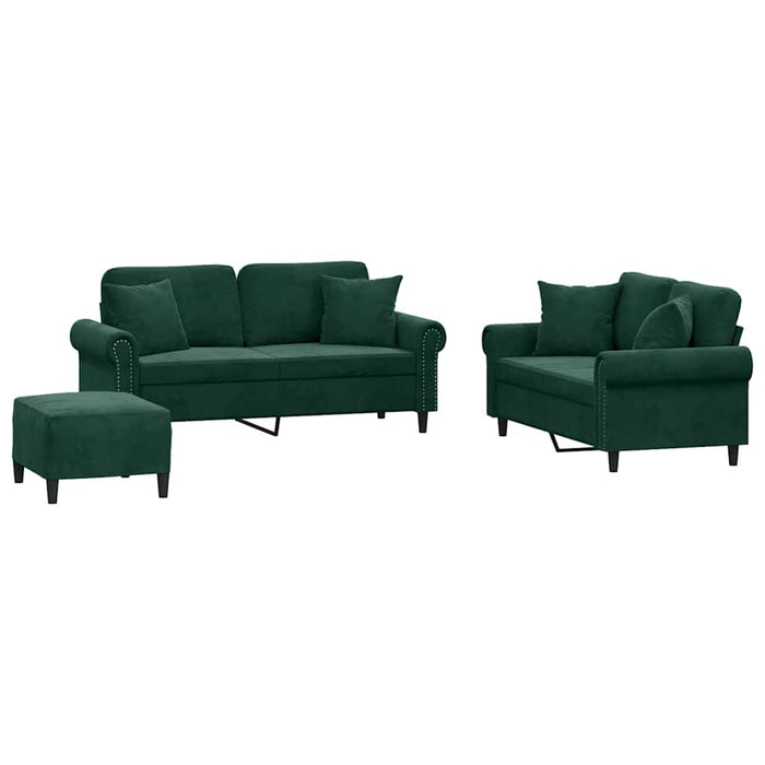 Set canapea cu perne, 3 piese, verde închis, catifea - WALTI WALTI