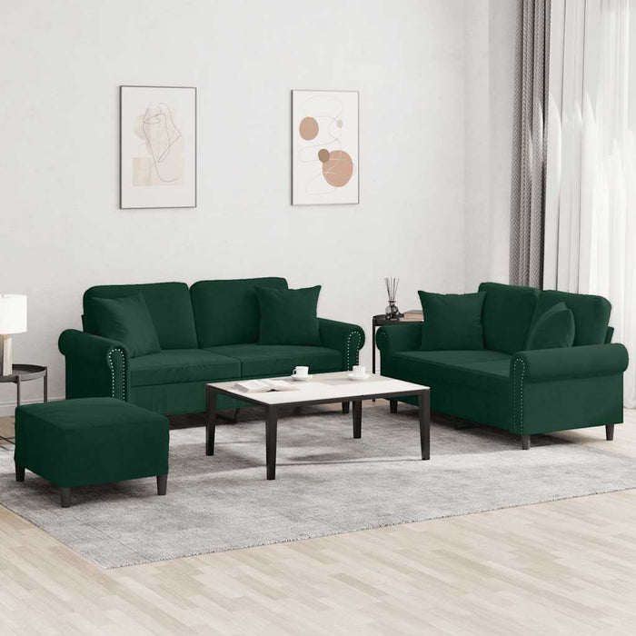 Set canapea cu perne, 3 piese, verde închis, catifea - WALTI WALTI