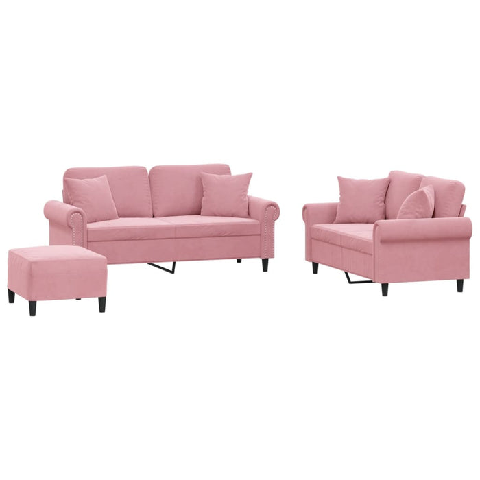 Set canapea cu perne, 3 piese, roz, catifea WALTI