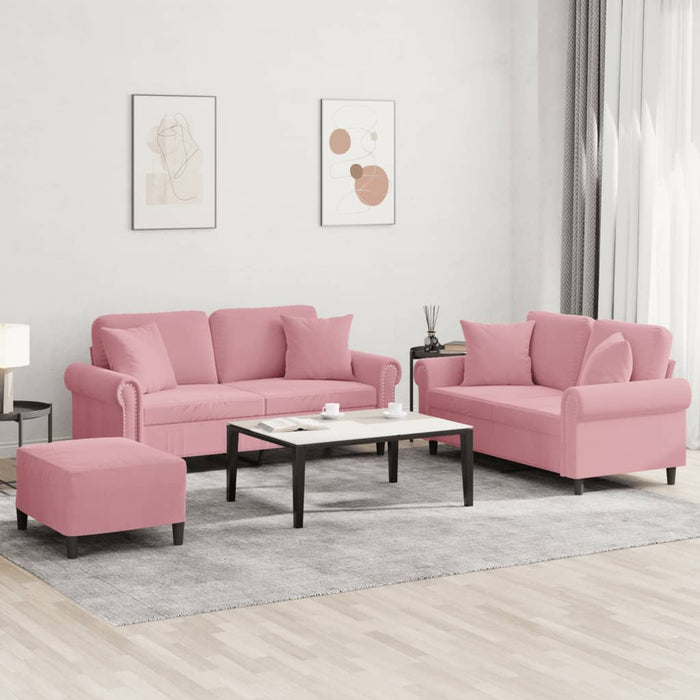 Set canapea cu perne, 3 piese, roz, catifea WALTI
