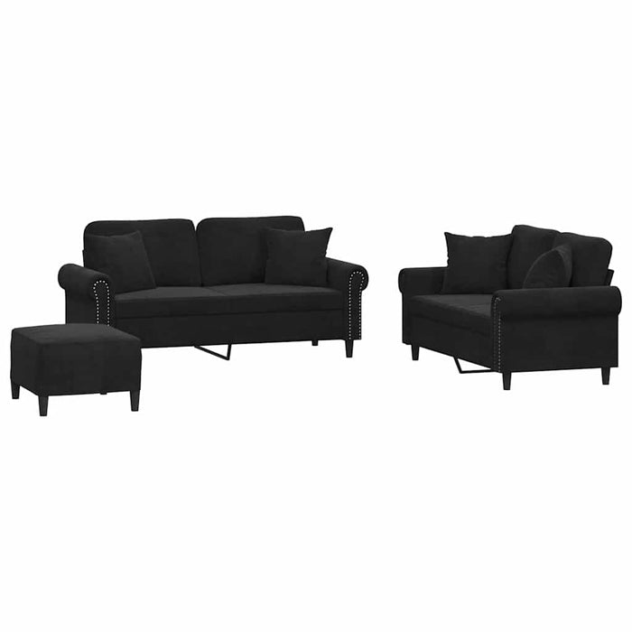 Set de canapele cu perne, 3 piese, negru, catifea - WALTI WALTI
