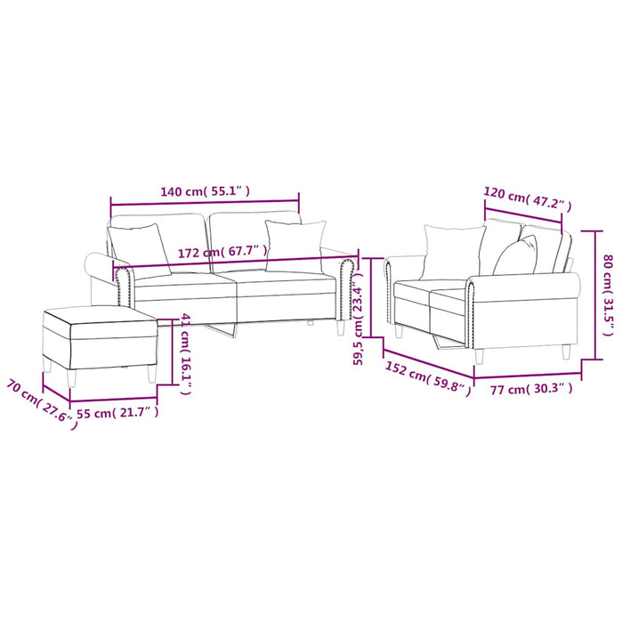 Set de canapele cu perne, 3 piese, negru, catifea - WALTI WALTI