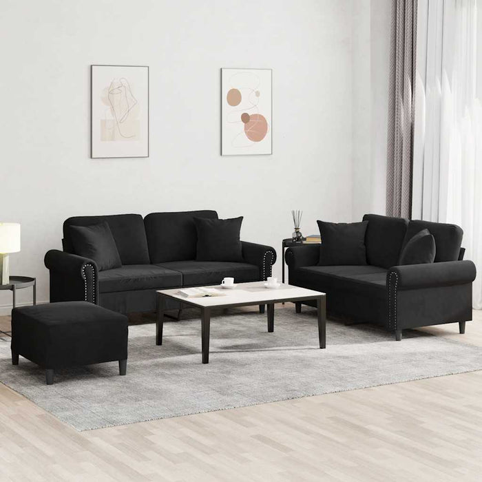 Set de canapele cu perne, 3 piese, negru, catifea - WALTI WALTI