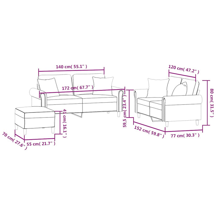 Set de canapele cu perne, 3 piese, galben, catifea WALTI