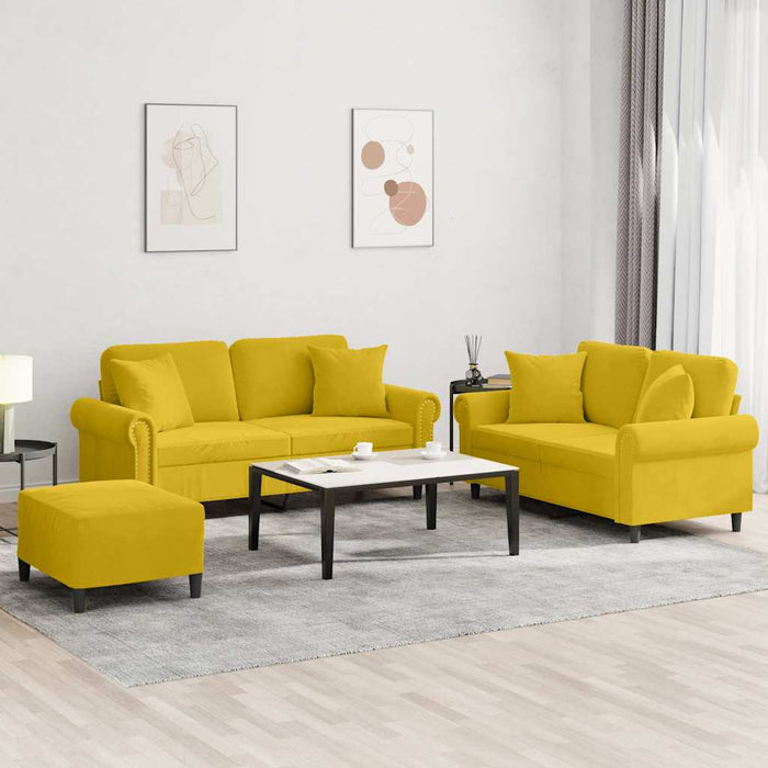 Set de canapele cu perne, 3 piese, galben, catifea WALTI