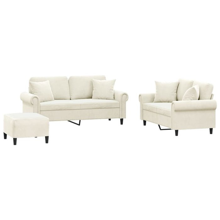 Set de canapele cu perne, 3 piese, crem, catifea WALTI