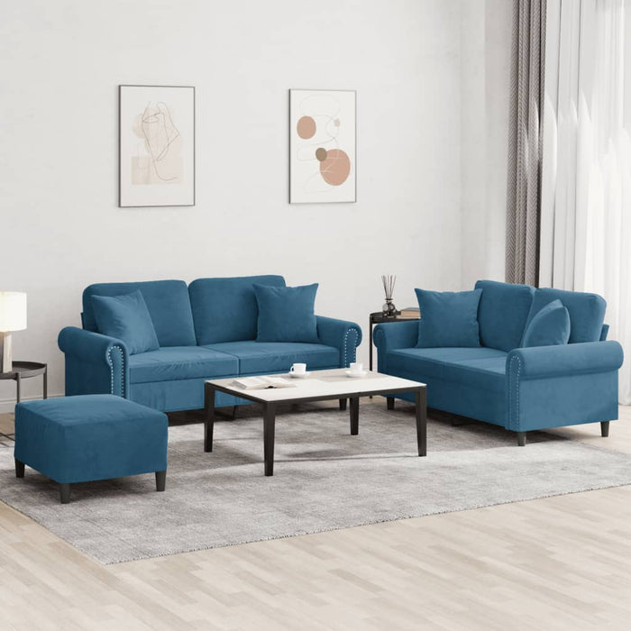 Set de canapele cu perne, 3 piese, albastru, catifea - WALTI WALTI