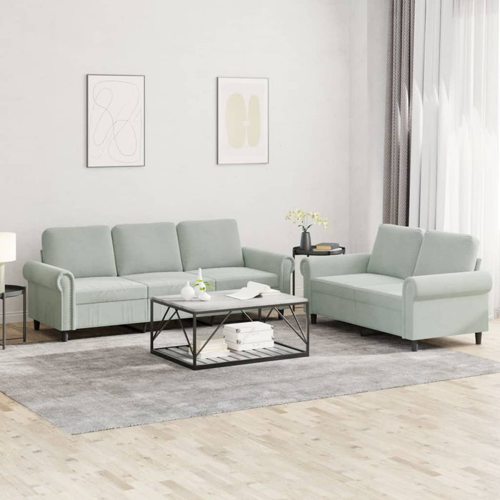 Set de canapele cu perne, 2 piese, gri deschis, catifea - WALTI WALTI