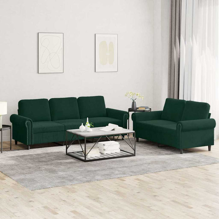Set de canapele cu perne, 2 piese, verde închis, catifea - WALTI WALTI
