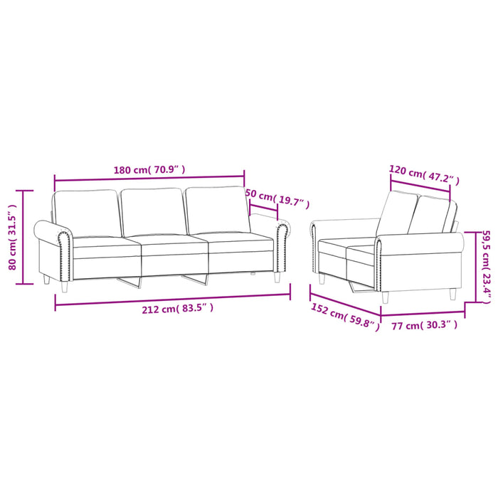 Set de canapele cu perne, 2 piese, roz, catifea - WALTI WALTI