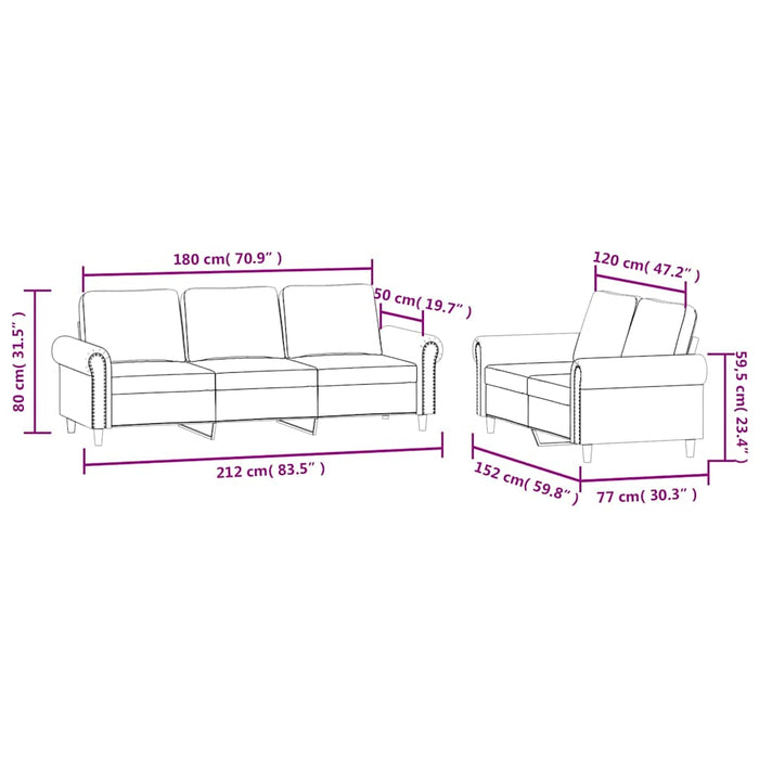 Set de canapele cu perne, 2 piese, negru, catifea - WALTI WALTI