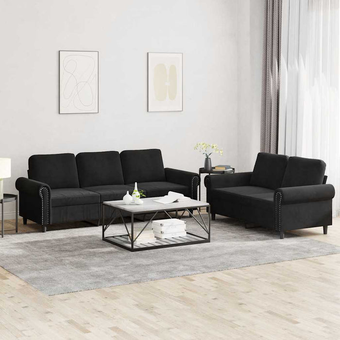 Set de canapele cu perne, 2 piese, negru, catifea - WALTI WALTI