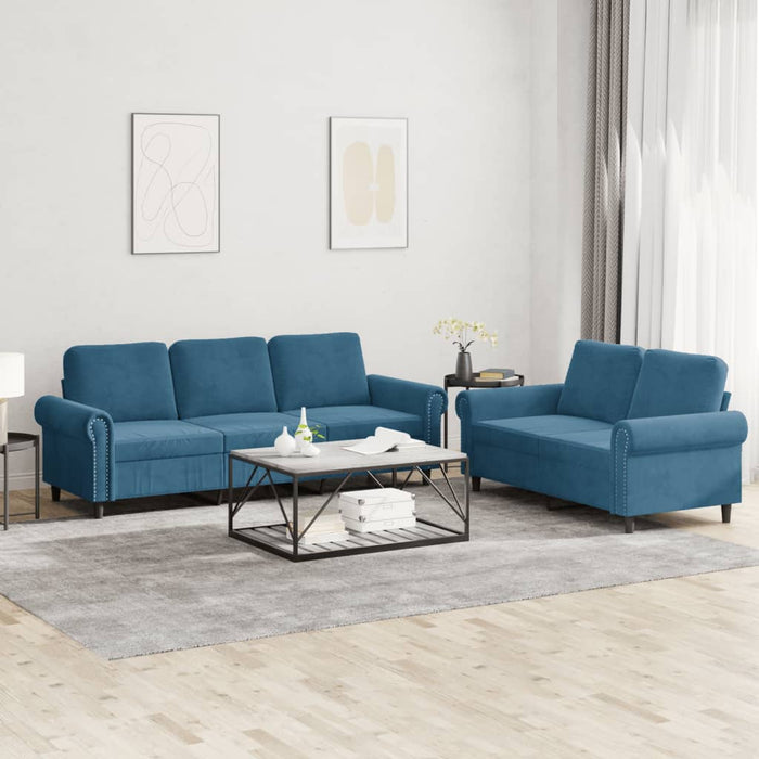 Set de canapele cu perne, 2 piese, albastru, catifea - WALTI WALTI