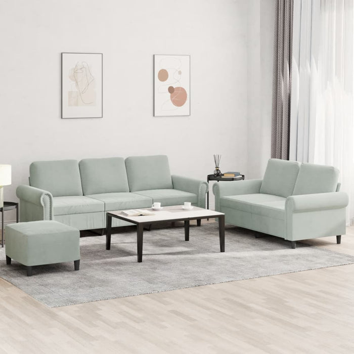 Set de canapele cu perne, 3 piese, gri deschis, catifea - WALTI WALTI