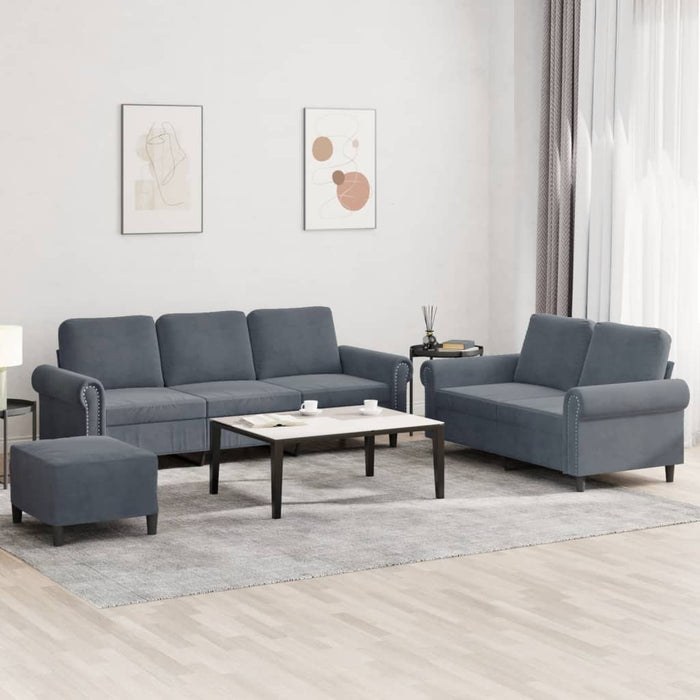 Set de canapele cu perne, 3 piese, gri închis, catifea - WALTI WALTI