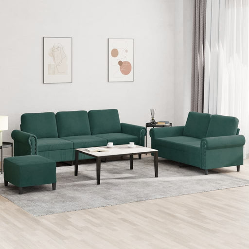 Set de canapele cu perne, 3 piese, verde închis, catifea - WALTI WALTI