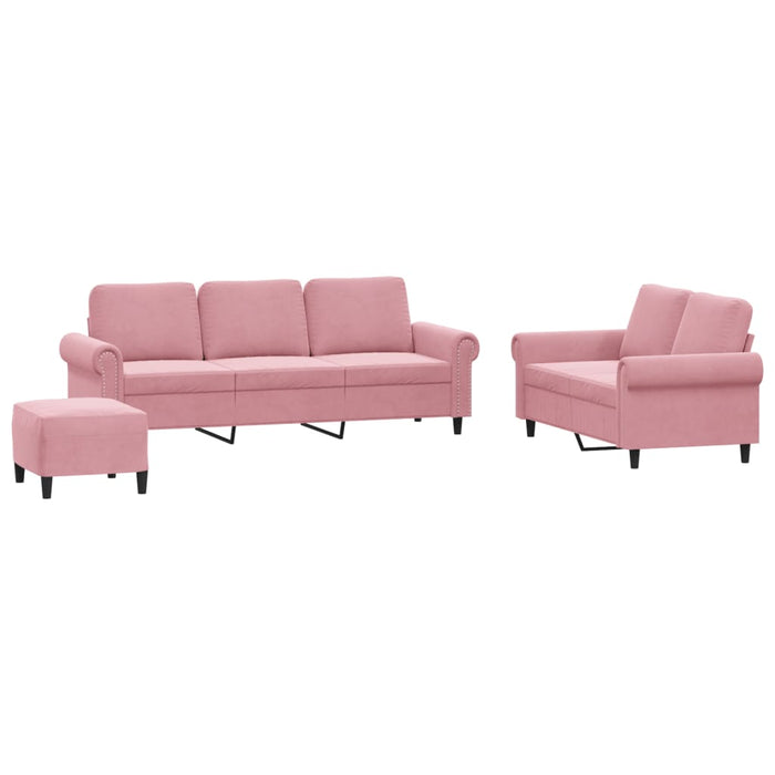 Set de canapele cu perne, 3 piese, roz, catifea - WALTI WALTI
