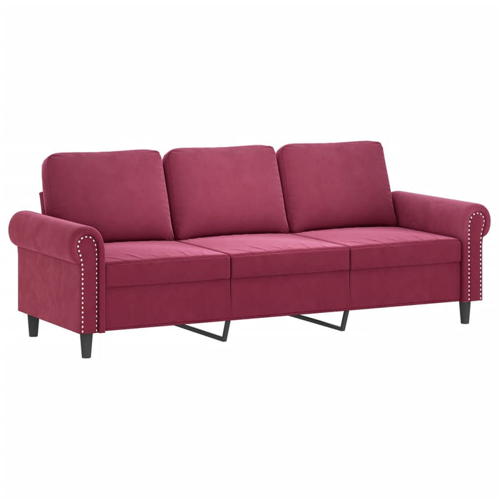 Set canapea cu perne, 3 piese, roșu vin, catifea - WALTI WALTI