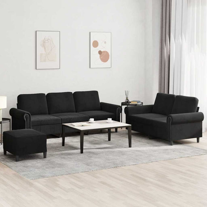 Set de canapele cu perne, 3 piese, negru, catifea - WALTI WALTI