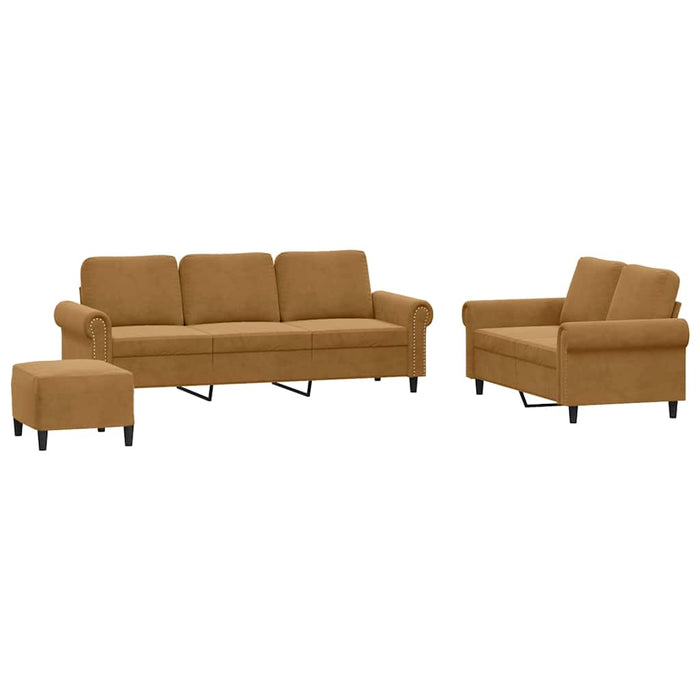 Set de canapele cu perne, 3 piese, maro, catifea WALTI