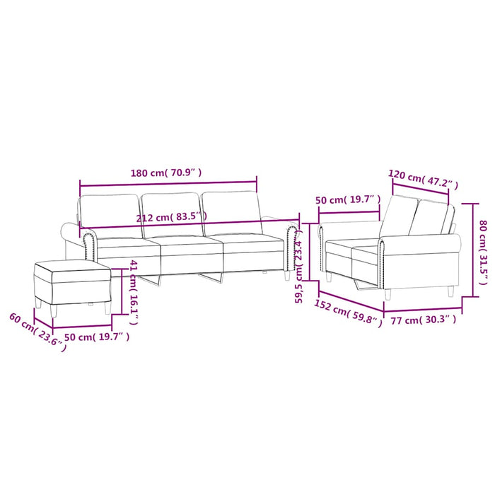 Set de canapele cu perne, 3 piese, maro, catifea WALTI