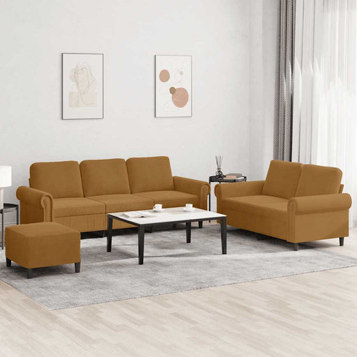 Set de canapele cu perne, 3 piese, maro, catifea - WALTI WALTI