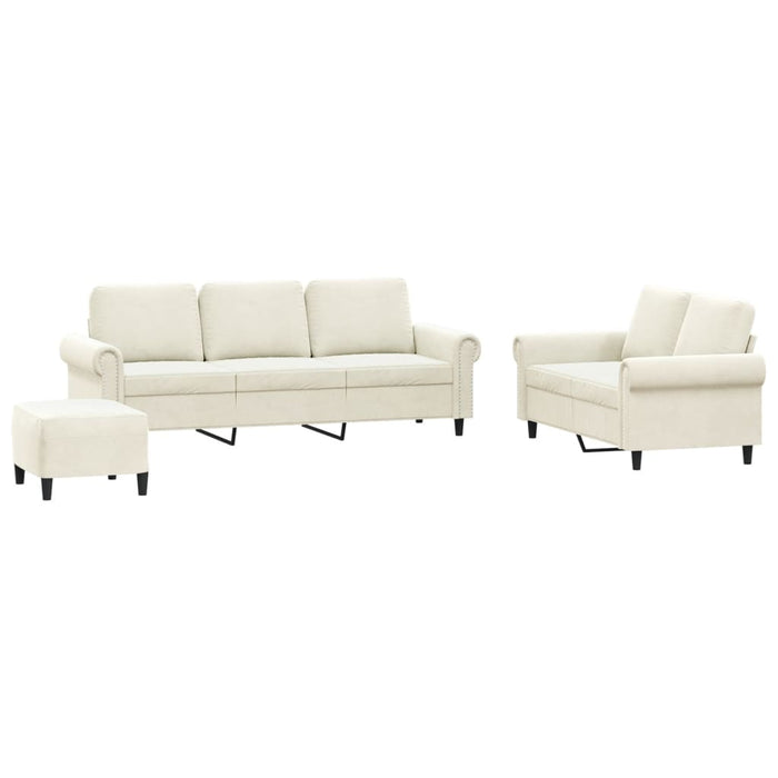 Set de canapele cu perne, 3 piese, crem, catifea - WALTI WALTI